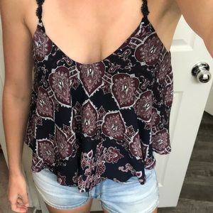 PacSun- Navy & Burgundy Boho Crop Top